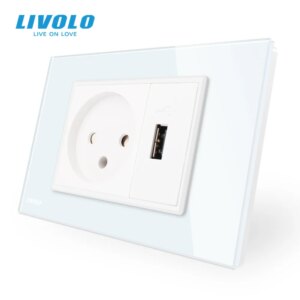 Livolo Power Socket with Usb Charger , White/Black Crystal Glass Panel, AC 250V16A Wall Power Socket , VL-C9C1IL1U-11/12