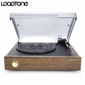 LoopTone 3-Speed Classic Phonograph Gramophone Belt-Driven Turntable Vinyl LP Record Player W/ 2 Built-in Stereo Speakers
