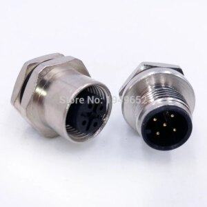 M12 Sensor Connector panel back mount Waterproof Flange Socket threaded coupling Male&Female 4 5 8Pin A Type