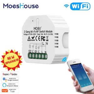 Moes 2 Gang DIY Smart WiFi RF433 Switch Module Smart Life/Tuya APP RF Remote Control,Works with Alexa Google Home 1/2 Way