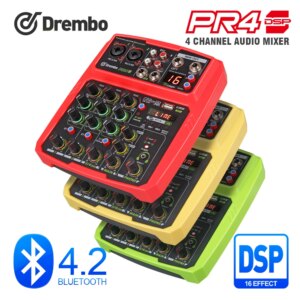 PRO PR4 4channel Protable digital audio mixer console with 16 DSP effect Sound Card,bluetooth, USB, for Karaoke DJ PC Recording