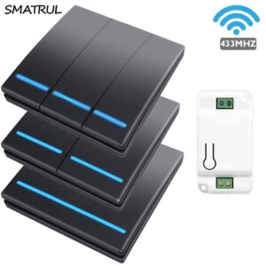 SMATRUL 1/2/3 Gang 433Mhz Smart Push Wireless Wall Switch Light RF Remote Control 110V 220V Receiver Home Button Ceiling Lamp