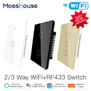 Smart Glass Panel Switch Smart Life/Tuya App Multi-Control Association, Voice Control with Alexa,Google Home,1/2/3 Gang