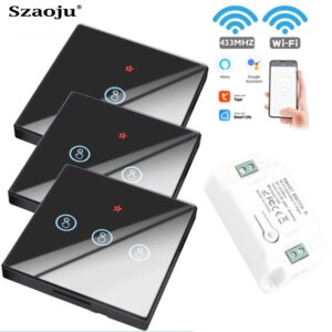 Szaoju Touch Switch Light Tuya WiFi Smart Life APP RF 433Mhz Wall DIY Relay Timer Module Google Home Alexa AC 110V -220V 10A