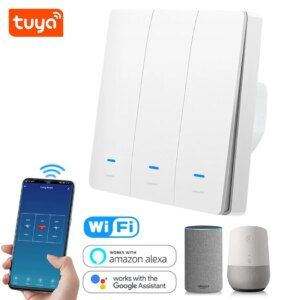 Tuya WiFi Smart Switch 86 EU Light Switch Work with Alexa Google Home 1 2 3 gang 2200W Wall Switch Voice Control Smart Life APP