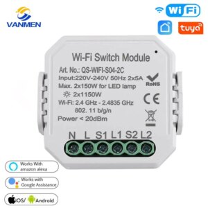 Tuya Wifi Light Switch Module ,Smart Home APP Remote Control Works with Alexa/Google Home/Siri 1/2 Way Diy Breker