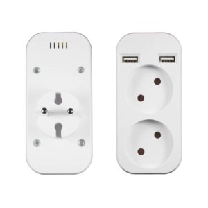Usb plug adapter 2 socket with double usb port Spain Explosion style European 5V 2A USB extension socket Z5-01 White color