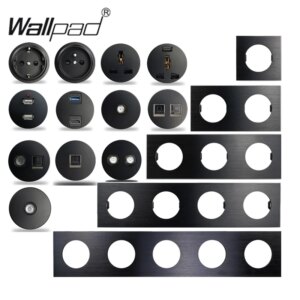 Wallpad L6 Black Brushed Aluminum Wall Switch EU French Socket USB Charger RJ45 CAT6 HDMI Audio Modules DIY Free Combination