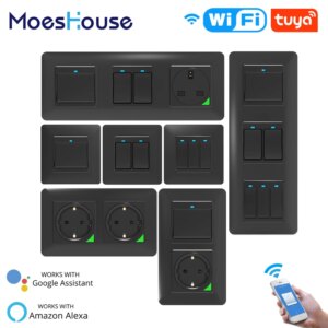 WiFi Smart Light Wall Switch Socket Push Button Smart Life Tuya Wireless Remote Control Work with Alexa Google Home DE EU UK UN