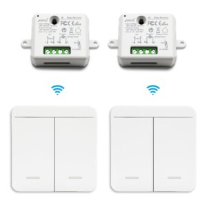 Wireless Wall Switch Remote Control light fans ON OFF up to 30m Tiny Relay Receiver 10A 2500W Easy to Hide No WiFi, No Hub