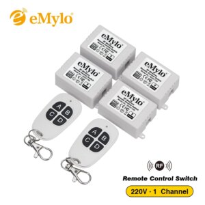 eMylo 4x 220v 1000w 1channel 433Mhz Wireless RF Realy Remote Control Switch Receiver with Transmitter