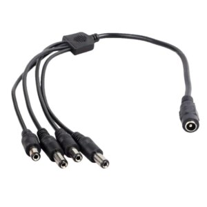 1 to 4 Way Port DC Power Splitter Cable for CCTV Cameras DVR NVR LED Light Strip DC5.5 x 2.1mm, 1ft
