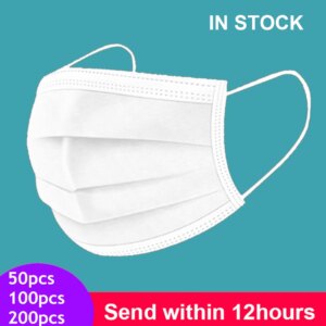 10-200PCS 3 Ply Disposable White Mask Anti Dust Face Mouth Mask Protection Facial Masks For Adult Breathing Ear-look Face Masks