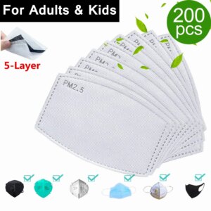 2-200PCS 5 Layers Filter Mask PM2.5 Anti Dust Mouth Face Mask Activated Carbon PM25 Filter Paper Protective For Adult Kids Child