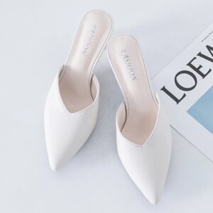 2020 White Elegant Office Shoes Women High Heels 5CM Slip on Sandals Slip-on 2020 Comfortable Ladies White Women Shoes