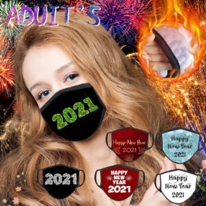 2Pcs 2021 Happy New Year Print Adult Mask Reusable Mouth Mask Protective Mouth Cover Washable Face Mask Cotton Face Shield