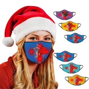 3Pcs LED Christmas Adult Mask Lights Glowing Mask Reusable Breathable Mask Washable Face Mask Protective Mouth Mask masques