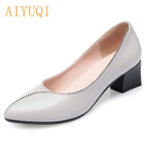 AIYUQI Spring Footwear Women 2020 New Mid-heel Pointed Women's Fashion Single Shoes Large Size 41 42 43 Women's Work Shoes