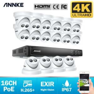 ANNKE 16CH 4K Ultra HD POE Network Video Security System 8MP H.265+ NVR With 16X 8MP 30m EXIR Night Vision Waterproof IP Camera