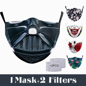 Adult Big Mouth 3D Printed Fabric Face Masks Skull Reusable Protection Anti Dust Washable Mouth Mask With 5 Layer PM2.5 Filter