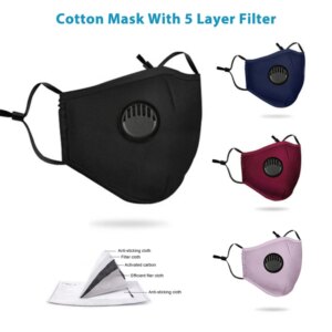 Cotton Washable 3 Layer Face Mask With 5 Layer Filter Same as FFP3 Better than FFP2 FaceMasks Can Be Exchanged For Pm2.5 Filters