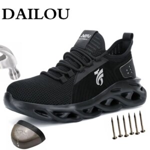 DAILOU 2020 Men's Outdoor Mesh Light Breathable Safety Sneakers Comfort Ultra-light Soft Bottom Puncture-Proof Boots Big Size 48