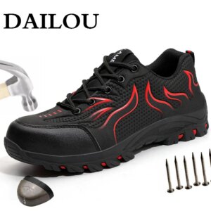 DAILOU 2020 Men's Outdoor Mesh light Breathable Safety Sneakers Steel Toe Anti-smashing Casual Puncture-Proof Boots Big Size 48