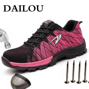 DAILOU Men Indestructible Steel Toe Shoes Ultra-light soft bottom New Design All Season Men and Women Mesh Sneakers Big Size 48