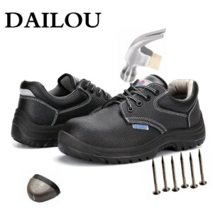 DAILOU Men Safety Steel Toe Shoes Toe Cap Anti-smashing Indestructible Protective Shoes Genuine Leather New Shoes Dropshipping