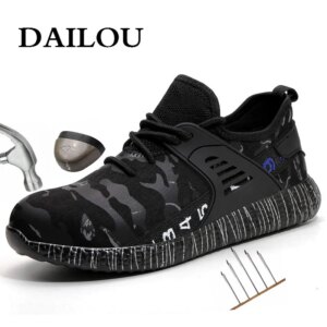 DAILOU Men Safety Work Shoes Boots Male Construction Work Shoes Steel Toe Indestructible Safety Work Boots Sneakers