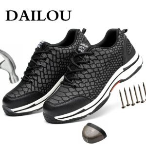 DAILOU Men's Safety Shoes Steel Toe Winter Sneakers Indestructible Puncture-Proof Lightweight Breathable Work Boots
