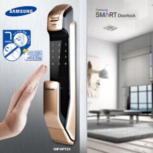 English Version Big Mortise SAMSUNG SHP-DP728 Keyless BlueTooth Fingerprint PUSH PULL Digital Door Lock Gold Color