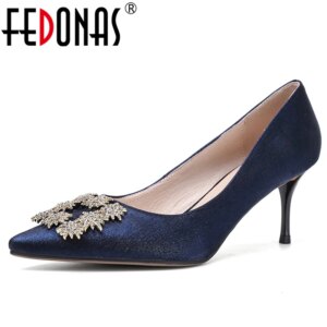FEDONAS Metal Decoration Appliques Spring Summer New Women Pumps Elegant Fashion Wedding Casual Pointed Toe Shallow Shoes Woman