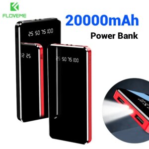 FLOVEME Mirror Screen Power Bank 20000mAh Dual USB LED Display Powerbank Portable Charger For Xiaomi External Battery Poverbank