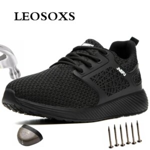 LEOSOXS Air Mesh Work Safety Boots Men Steel Mid Sole Anti-static Ultra-light Soft Bottom Casual Protective Shoes Free Shipping