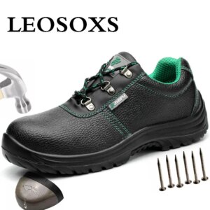 LEOSOXS Work Safety Shoes Men Anti-slippery Work Boots Deodorant Genuine Leather Steel Toe Cap Puncture-Proof Boots Dropshipping