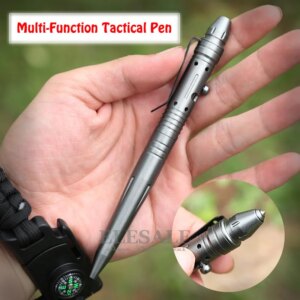 Multi-Function Self Defense Tactical Pen Bolt-Switch Aluminum Alloy Ball Point Pen Emergency Glass Breaker EDC Tool Gift Box