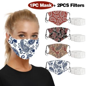 Printed Breathable Reusable Mask Filter PM2.5 Air Filtration Mask With Filters Breath Mouth Face Mask mascarilla reutilizable