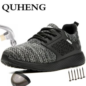QUHENG 2020 Men's Outdoor Mesh light Breathable Safety Sneakers All Season Steel Toe Anti-smashing Protective Shoes Big Size 48