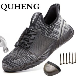 QUHENG 2020 Men's Outdoor Mesh light Breathable Safety Sneakers Puncture-Proof Ultra-light soft bottom Anti-Static Free Shipping