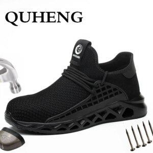 QUHENG Air Mesh Work Safety Boots Men Construction Safety Comfort Non-Slip Deodorant All Season Anti-Static Casual Big Size 48