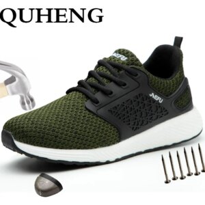 QUHENG Breathable Safety Shoes Men's Work Boots Ultra-Light Soft Bottom All Season Casual Non-Slip Mesh Sneakers Big Size 48