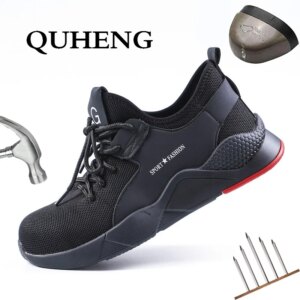 QUHENG Lightweight Breathable Anti-Smashing Non-Slip Mens Steel Toe Safety Work Shoes for Men Protective Shoes Mens Boots