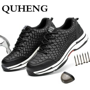 QUHENG Men Steel Toe Safety Shoes Anti-smashing Puncture-Proof Steel Mid Sole Lightweight All Season Safety Shoes Free Shipping