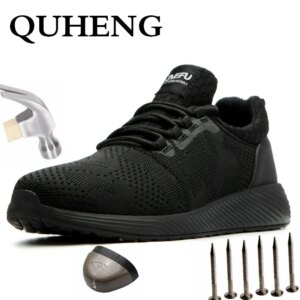 QUHENG Men's Outdoor Anti Slip Breathable Protective Work Shoes Mesh Sneakers Construction Safety Lightweight Dropshipping