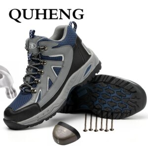 QUHENG Men's Outdoor Steel Toe Protective Anti Smashing Work Shoes Lightweight New Design Breathable Mesh Sneakers Free shipping