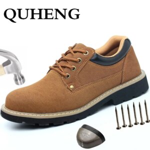QUHENG Men's Safety Shoes Boots Steel Toe Winter Sneakers Anti-smashing Construction Safety Men's Protective Shoes Free Shipping