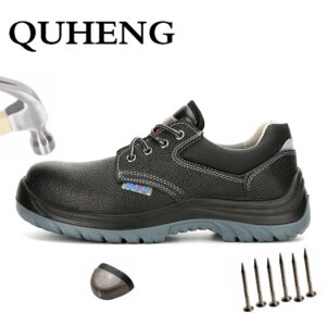 QUHENG Safety Work Boots Shoes for Men Construction Safety Steel Toe Cap Winter Genuine Leather ProtectiveShoes Free Shipping