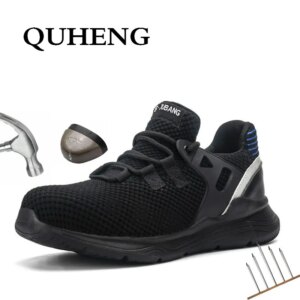 QUHENG Safety Work Shoes For Men Steel Toe Cap Anti-smashing Working Boots Construction Safety Lightweight SneakersFree shipping