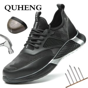 QUHENG Safety Work Shoes for Men Steel Toe Cap Anti-smashing Working Boots All Season Breathable Outdoor Safety Shoes Big Size